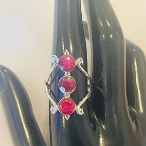 Elegant 925 Sterling Silver and Triplet Ruby Ring